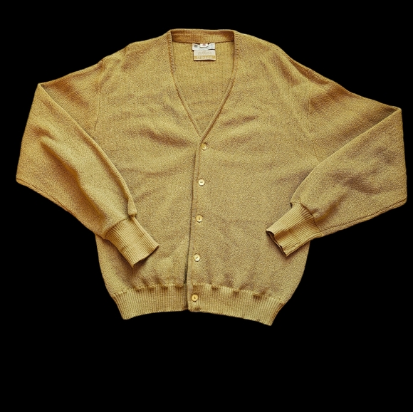 Vintage Hudson's Glasgo Men's Cardigan Mustard Gold Virgin Mohair & Wool size M - Picture 2 of 6